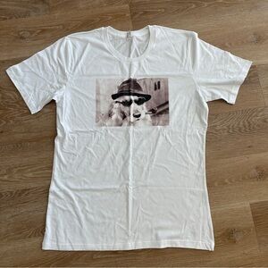 NWOT White Graphic T-Shirt with Dog Smoking Print